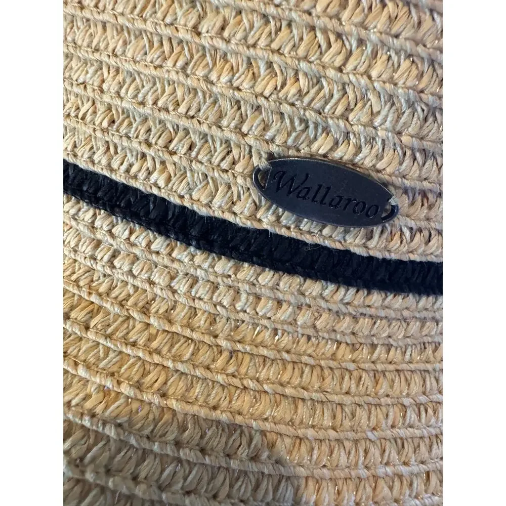 Wallaroo Wide Brim Sun Hat Straw Paper Braid Black Stripe Packable Beach Hat